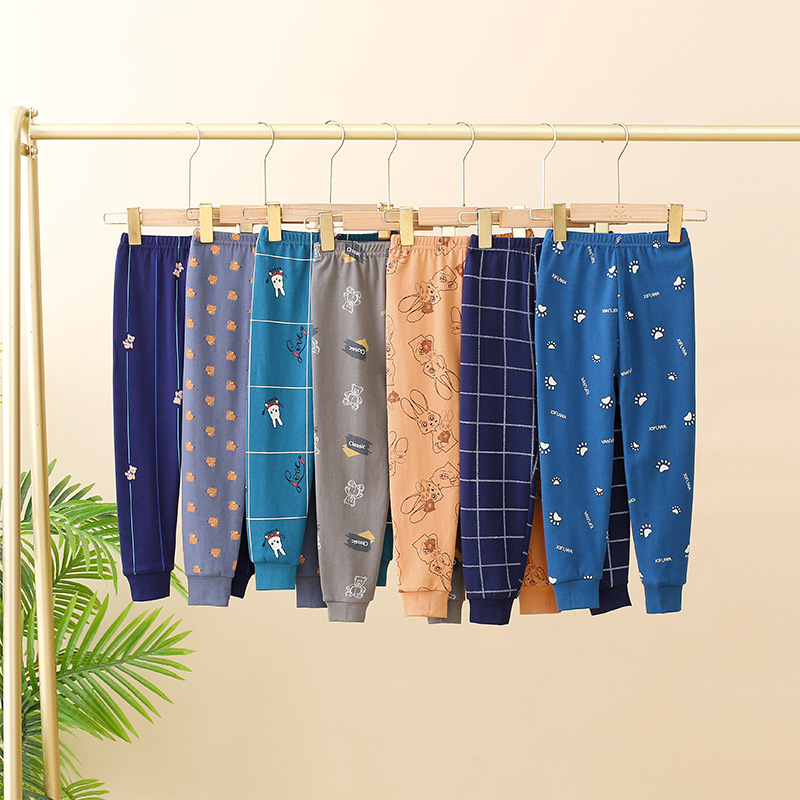 Children's new pure cotton long johns for boys and girls, close-fitting cartoon single pants for toddlers and babies, inner leggings, wholesale