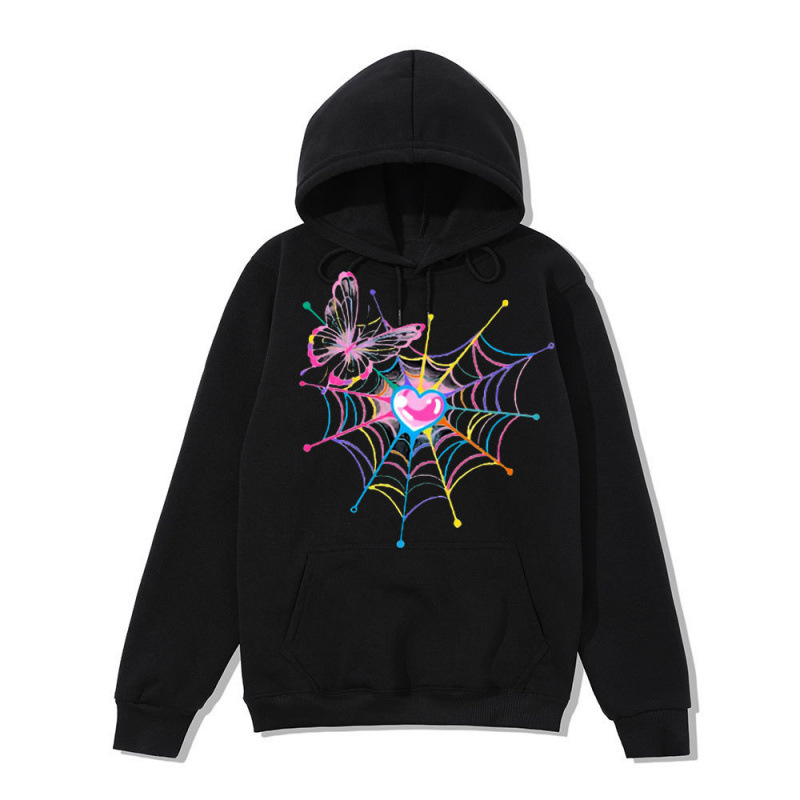 2025 European and American dark style sweatshirt, unisex hoodie, gothic Harajuku large size spider web couple's zip-up hoodie