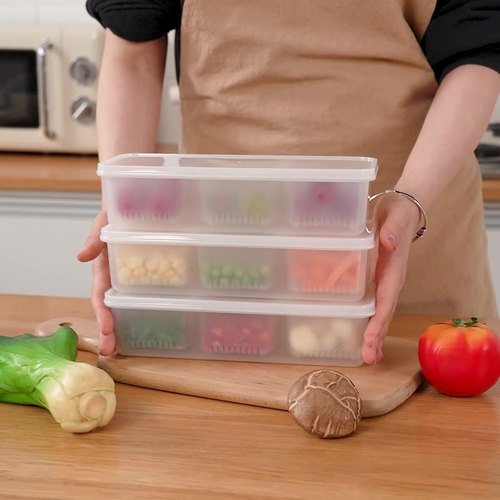 New onion, ginger and garlic box creative kitchen three-compartment with lid chopped green onion box drain box kitchen food storage box
