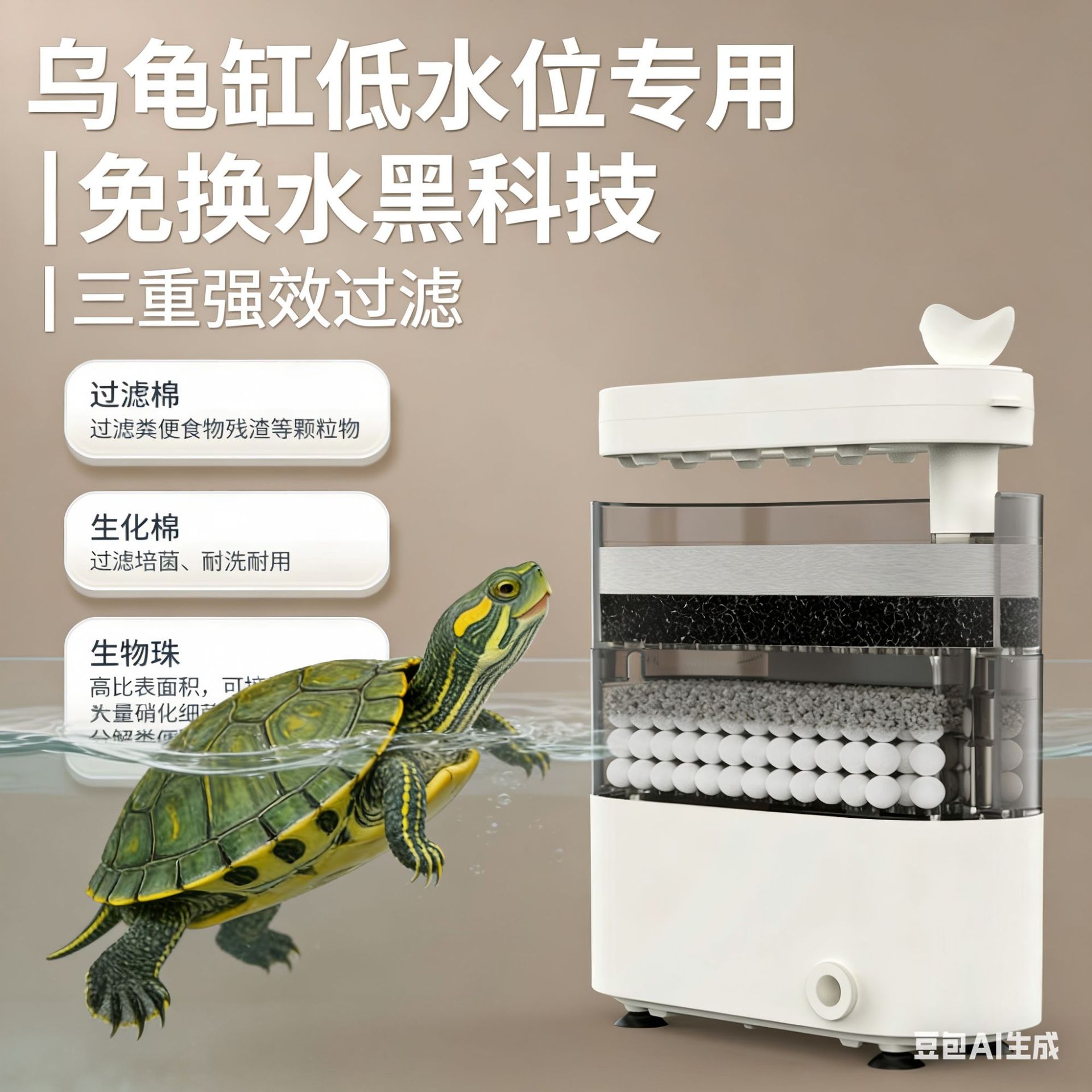 乌龟过滤器水位净水龟缸循环养龟粪便专用吸粪滴流滤盒