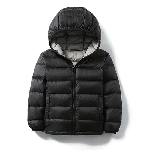 Children's thin down jacket school uniform pure color new hooded winter medium and large child short down jacket 90 down cross-border