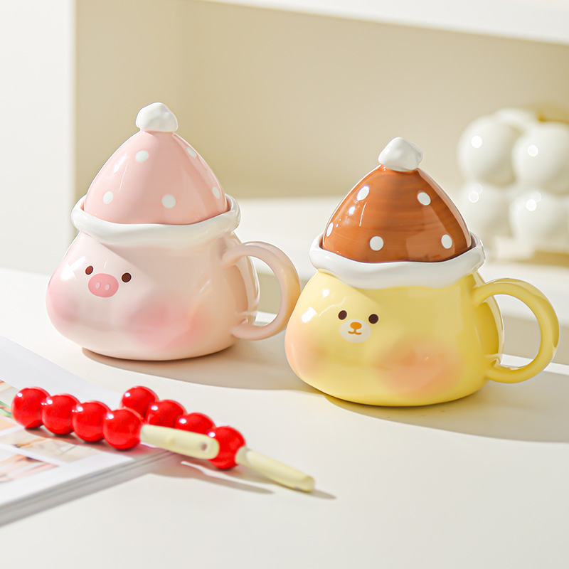 Creativo lindo caramelo haws dibujos animados cerdito cachorro taza cerámica taza con tapa regalo taza de agua taza de pareja