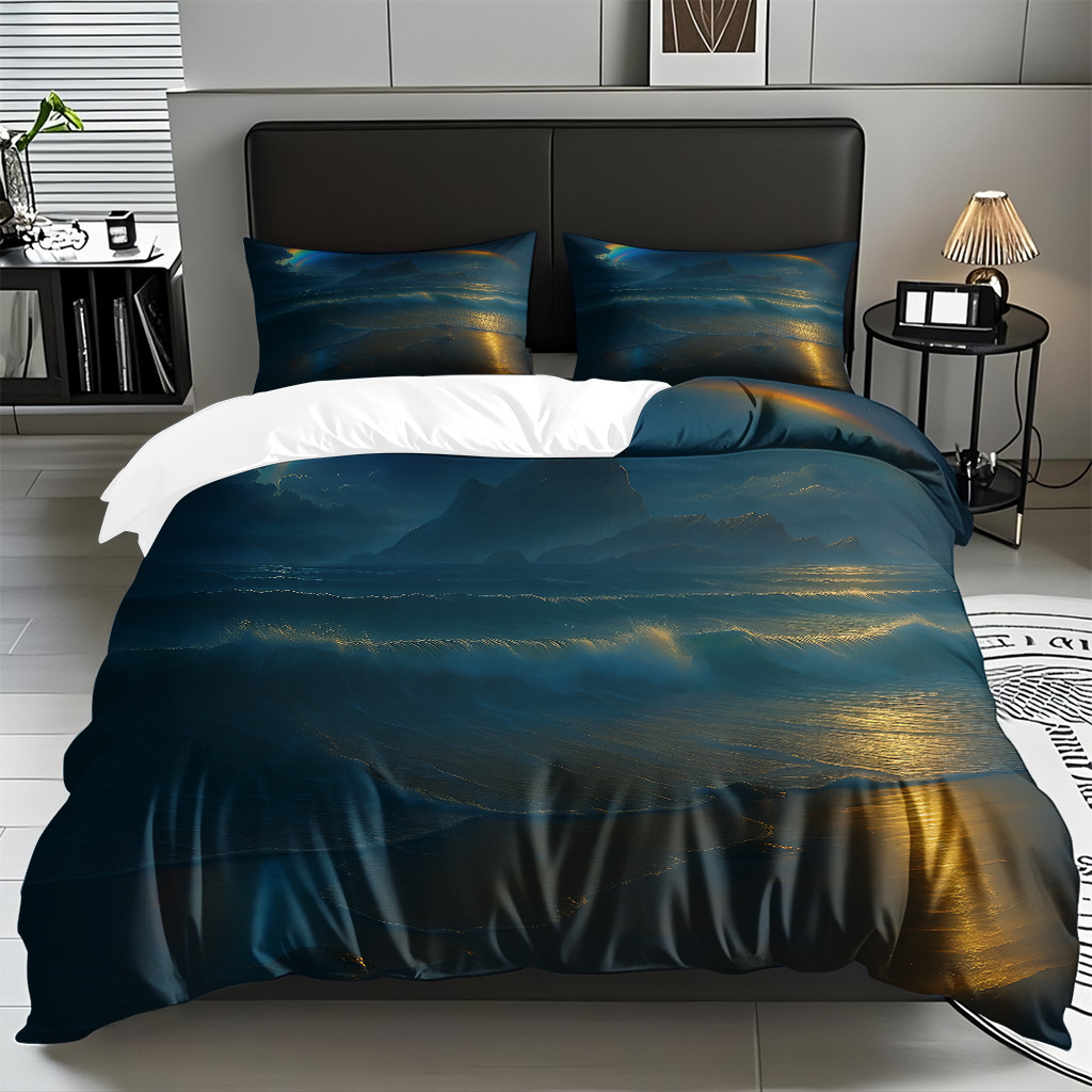 TEMU / JIT Amazonas textiles caseros transfronterizos hermosa vista al mar HD conjunto de edredón de impresión digital para diseñar