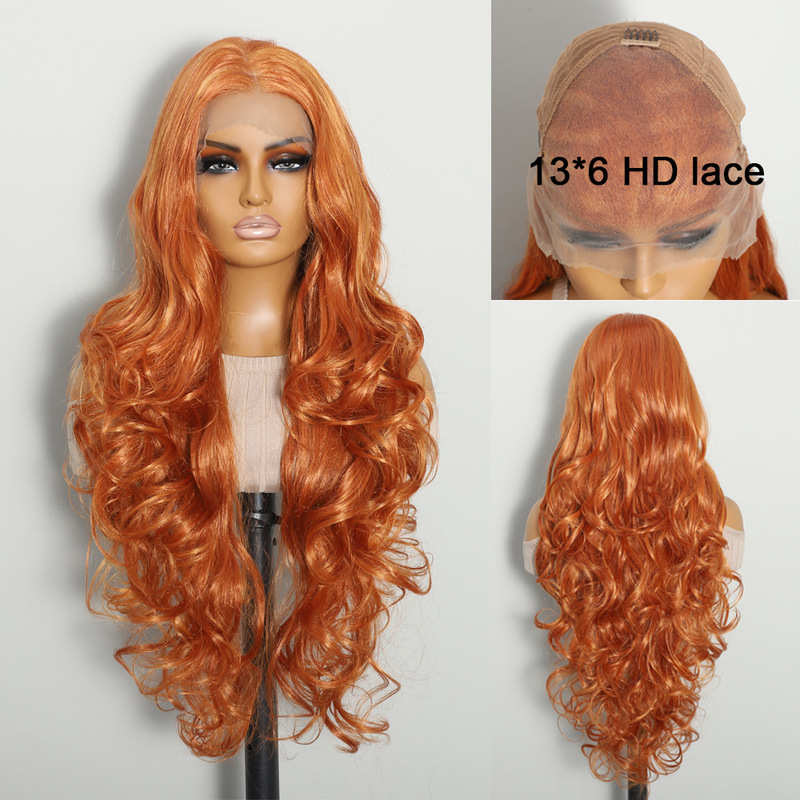 13*6 HD 30inch transparent lace hand hook chemical fiber long curly hair wig headgear Europe and the United States cross-border new products