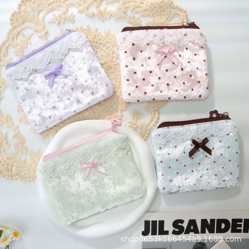 Korean-style ins-style velvet lace trim card holder makeup bag portable cute small bag coin purse jewelry bag Korean-style ins-style velvet lace trim card holder makeup bag portable cute small bag coin purse jewelry bag
