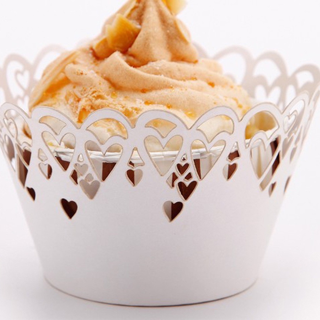 出口现货镭射镂空珠光蛋糕纸围边结婚装饰爱心纸杯婚庆甜品台批发