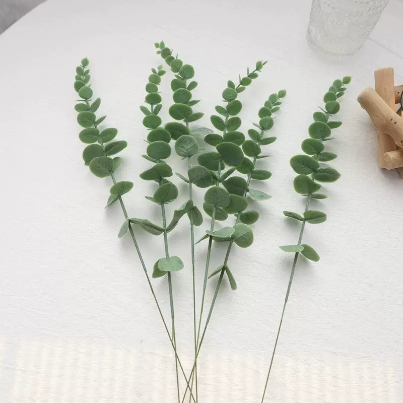 ins风 文艺小清新尤加利金钱叶枝仿真绿植假花摆件插花北欧风装饰