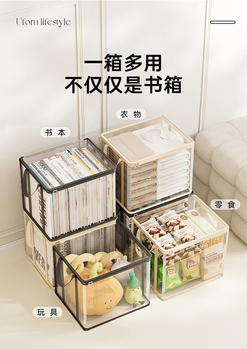 Large Capacity Transparent Book Storage Box Foldable Bookshelf Book Organizer Textbook Storage Bag Stationery Portable Book Bag