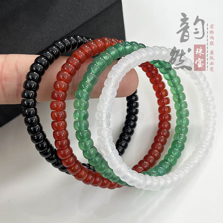 Natural Red, Black, Green and White Agate Straight-Cut Abacus Bead Bracelet DIY Original Jewelry Loose Beads Beaded Accessories Spacer Beads