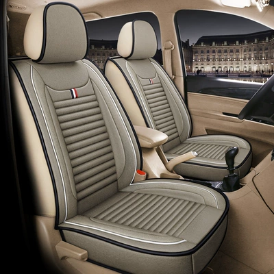 Seat cushion, seat cover — 9 Rongguang V linen winter - front-two-seat-standard-version-khaki-aaa-hemp-general