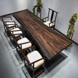 Стол большой досок с твердым деревом орехового дерева, бревенчатый чайный стол, простой офисный стол Boss, Черный цвет орехового цвета.