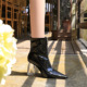 9568-1 the European and American wind fashion female boots with thick with high transparent crystal chain sexy short boots before with the glossy coat of paint