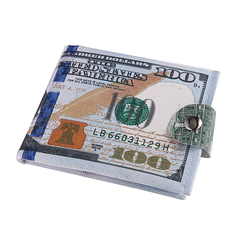 Short Wallet Canvas Card Holder, Compact 10.5×8.5×0.8 cm, Printed Currency Designs