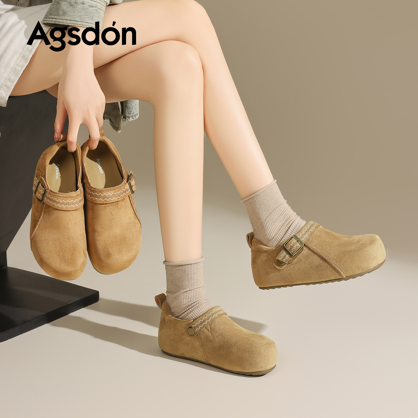 Augu Shiden todo incluido Bocken zapatos para mujeres 2025 nuevo invierno con suela gruesa un solo zapato con suela suave y zapatos de algodón de lana