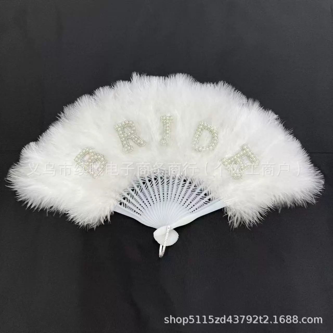 Производитель Amazon Bridal Pearl Letters Ancient Style Feather Fan Handheld Thickened Feather Dance Fan Photo Guide