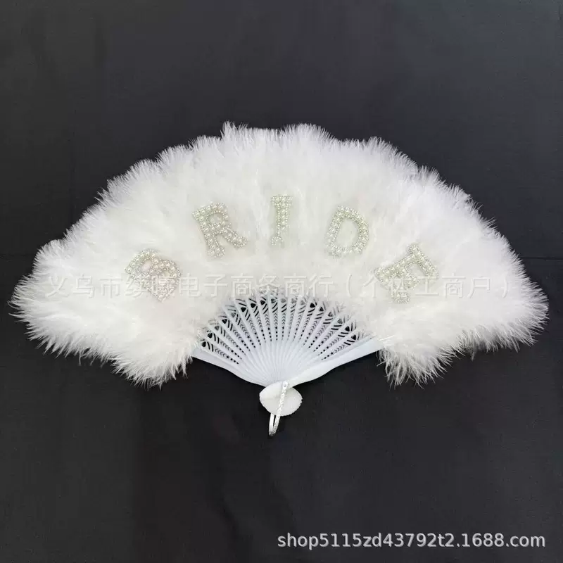 Производитель Amazon Bridal Pearl Letters Ancient Style Feather Fan Handheld Thickened Feather Dance Fan Photo Guide