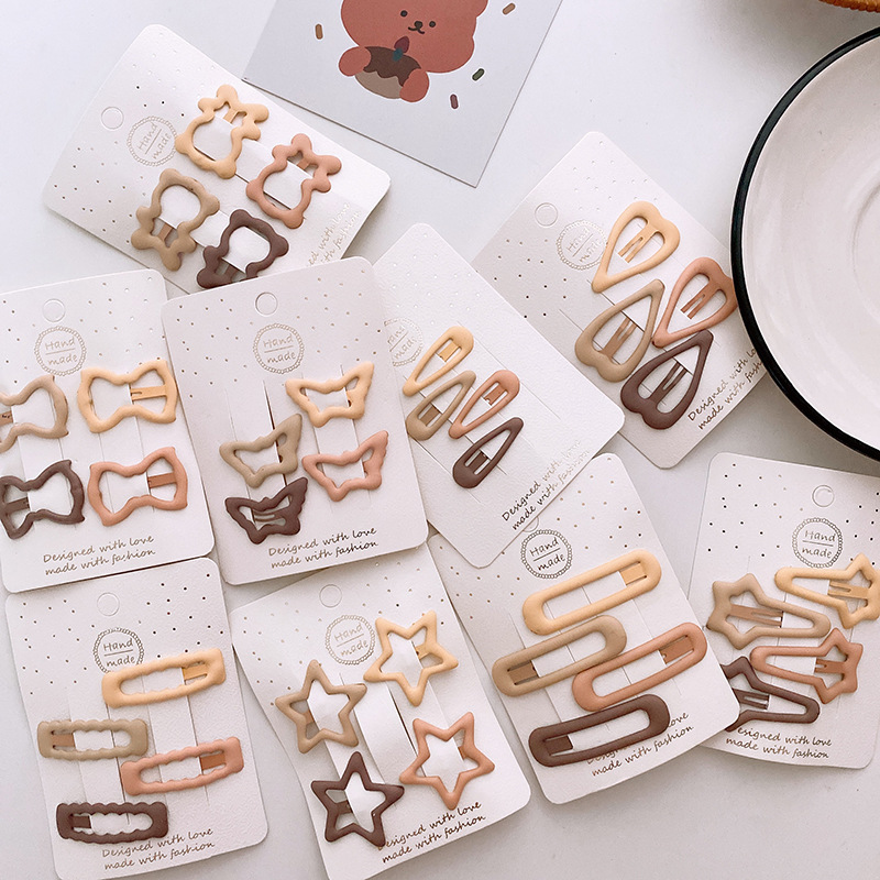 15g Weight Hair Clip Hair Accessories Type 1 Set Quantity Holiday, Daily, Selfie Occasion Metal Material Geometric Pattern Women's Gender Sweet Style New One Card 4 Versatile Basic Frosted Dripping Cream Tea Color BB Clip Five Stars Lovely Heart-Shaped Hair Clips Hair Accessories 5