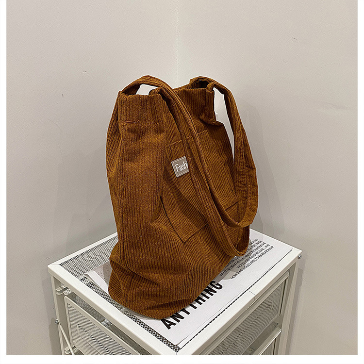 Japanese-style casual and artistic handbag, ins letter-embroidered canvas shopping bag, trendy and fashionable corduroy single-shoulder bag undefined