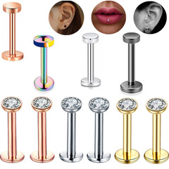 Stainless steel inner tooth stud with sparkling diamond nose piercing earrings threaded inner tooth fashion lip piercing earrings ear bone piercing earrings wholesale