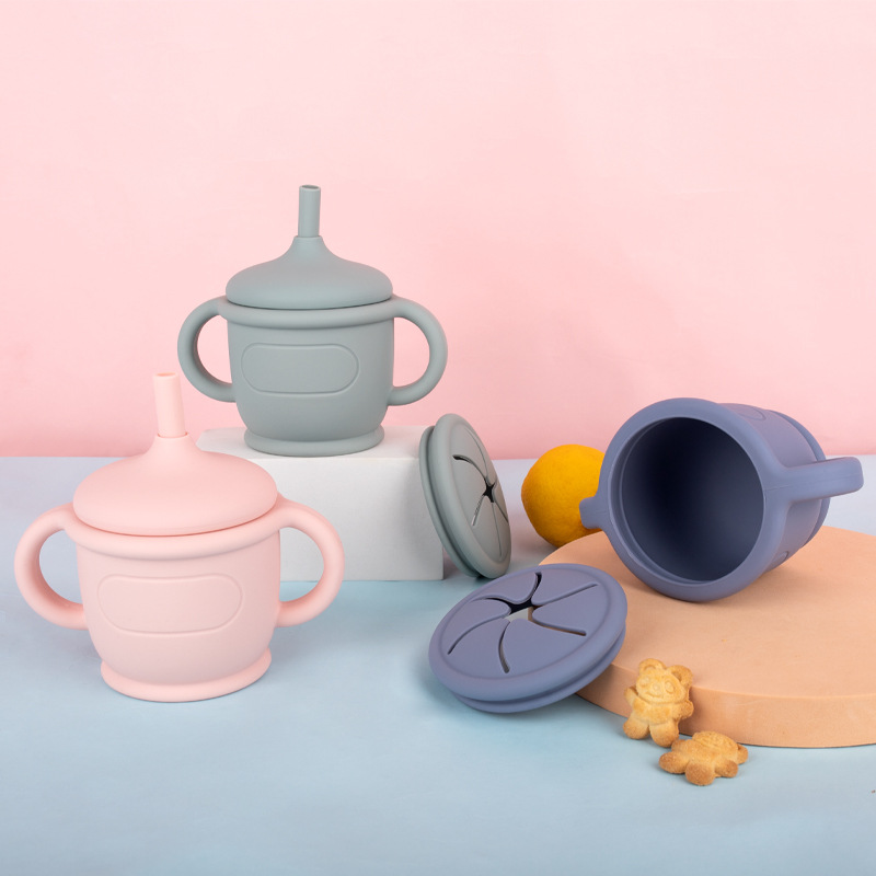 2022新款母嬰產品二合一兒童硅膠飲水杯開模定制摔不破硅膠零食杯