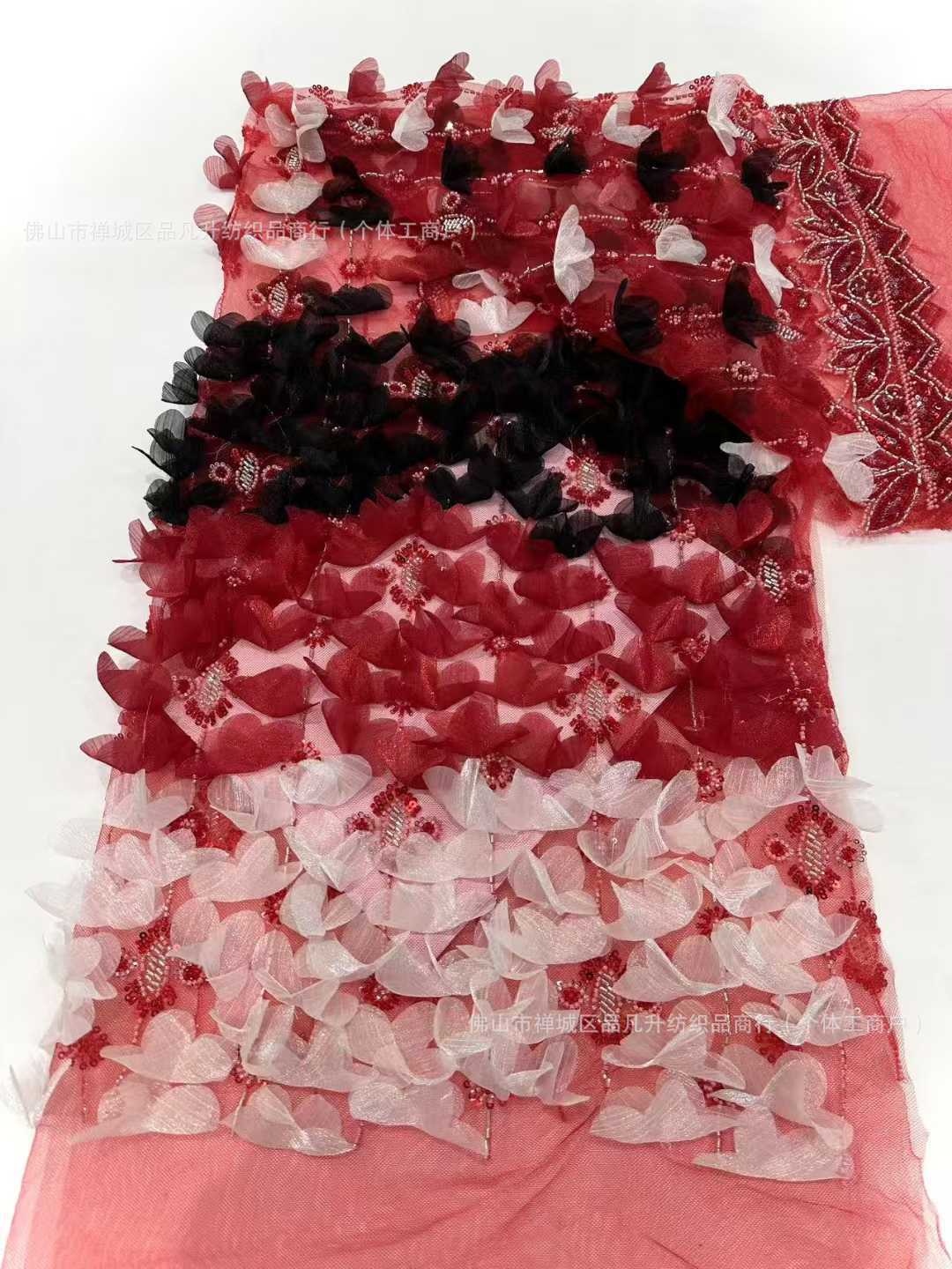Flor de encaje vestido de boda tela de cola de tela de malla sequin bordado falda de tela de bordado de tubo de perlas de alta fijación