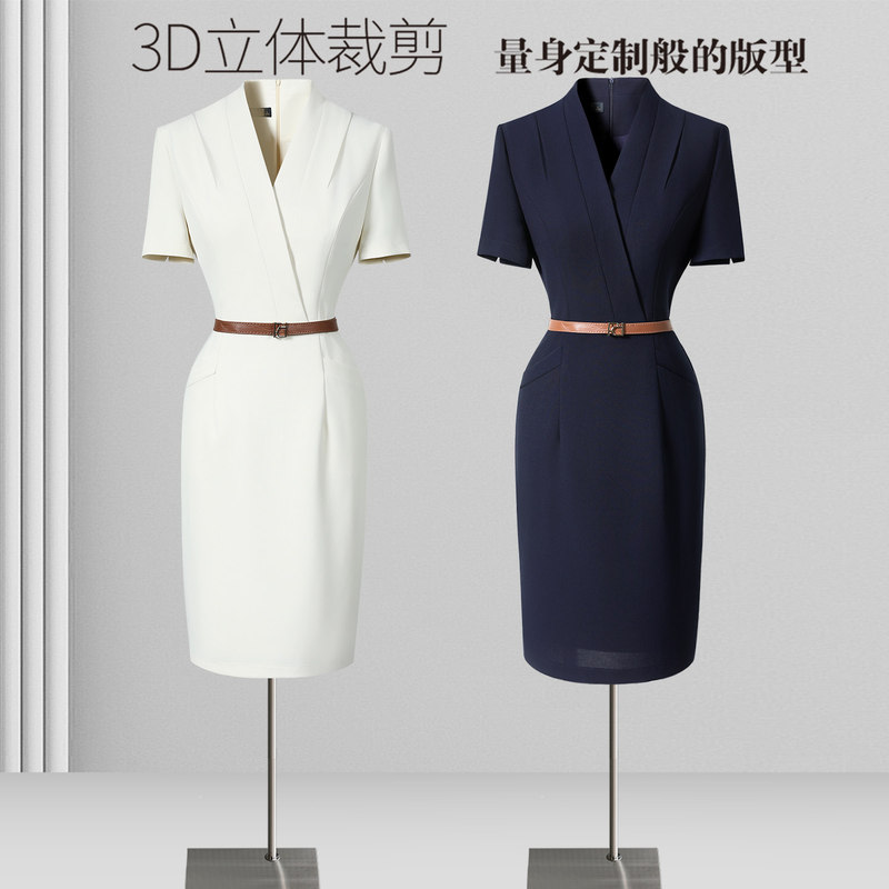 Summer Professional Dress for Women, Elegant and Goddess-Like Style, Receptionist Uniform, Customer Service Workwear, Sales Department Work Attire
