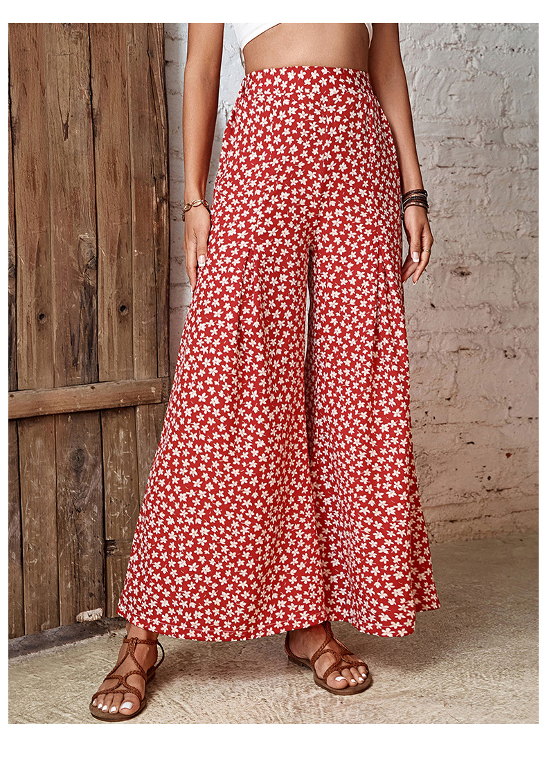 Red Floral High-waisted Flared Wide-leg Pants_voghion.com
