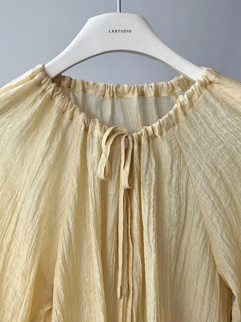 Gentle Drawstring Lace Pleated Sun Protection Shirt Skirt Two Piece Set Vacation Suit