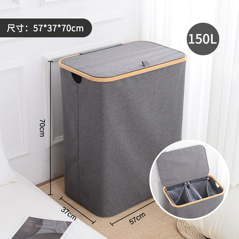 Cesta de ropa sucia de bambú plegable transfronteriza con bolsillo interior, cesto de almacenamiento de ropa, tela de bambú, cesto de almacenamiento de ropa sucia