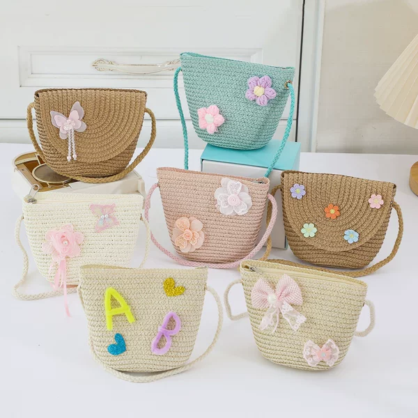 Trendy Sun Protection Beach Hat Summer Children's Crossbody Straw Bag Woven Sun Hat for Girls Baby Small Bag Cross-Border Shipping