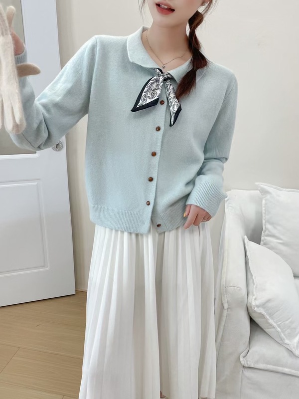 法式设计感软糯丝巾领针织开衫女2025秋冬新款高级感气质毛衣外套|undefined