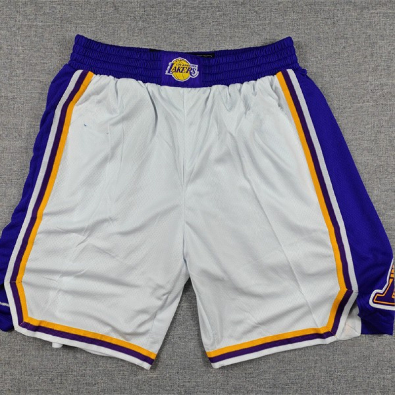 Cross-Border Foreign Trade American Spot Wholesale Shorts Lakers White Embroidered Sports Pants Basketball Pants Training Pants