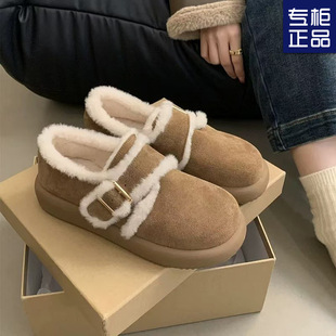 Thick-Soled Brown Velvet Birkenstocks Autumn and Winter 2024 Snow Shoes Snow Boots Cotton Shoes Women's Shoes Outer Wear Furry Shoes