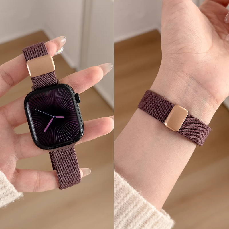 Suitable for Iwatchs11 Burgundy Smart Watch with Applewatch10 Woven Magnetic Nylon Strap for Women Suitable for Iwatchs11 Burgundy Smart Watch with Applewatch10 Woven Magnetic Nylon Strap for Women