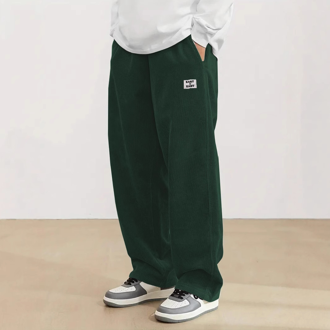 Men's Loose Wide-Leg Pants with Drape, Casual Trousers, Japanese Style, Solid Color, Simple Trendy Brand, American Retro Casual Long Pants