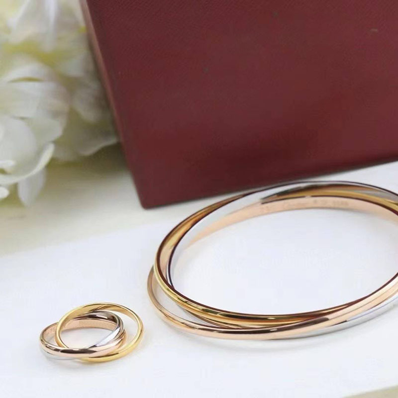 Factory Direct Sales Card Plus Three-Ring Bracelet Plated Three-Ring Three-Color Bracelet Couple Ring Hand Jewelry Women's Delivery European and American Fashion