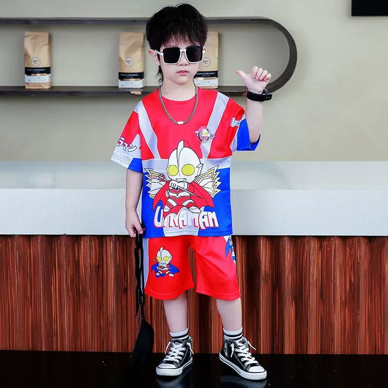 奥特曼衣服男童发光套装夏款中小童超人夏装薄款幼儿园短袖两件套