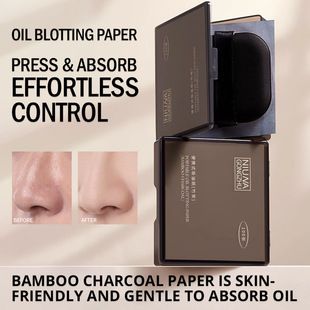 Foreign Trade Cross-Border Bamboo Charcoal Oil-Absorbing Paper with Mirror Powder Puff Oil-Absorbing Paper Set Portable Carry-On Refreshing Oil Removal