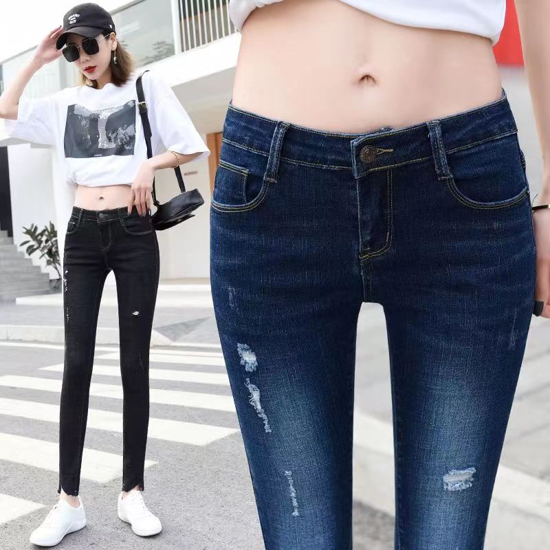 Low-Waist Women's Spring and Autumn Skinny Ripped Jeans 2026 New Short Stretchy Tight-Fitting Cropped Pencil Pants