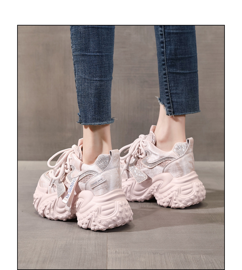 Giày sneaker nữ đế dày tăng chiều cao, lưới thoáng khí, phong cách thể thao — màu hồng chi tiết 13