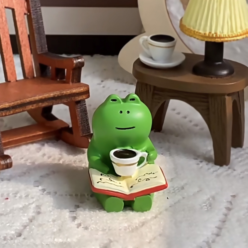 クリエイティブカエルロッキングチェアかわいい手作り装飾品テーブルランプカエル読書ロッキングチェアデスクトップ樹脂小さな装飾品工芸品|undefined