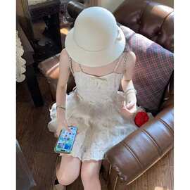 超仙钻链流苏羽毛连衣裙女2026夏季高腰显瘦海边度假气质吊带裙子