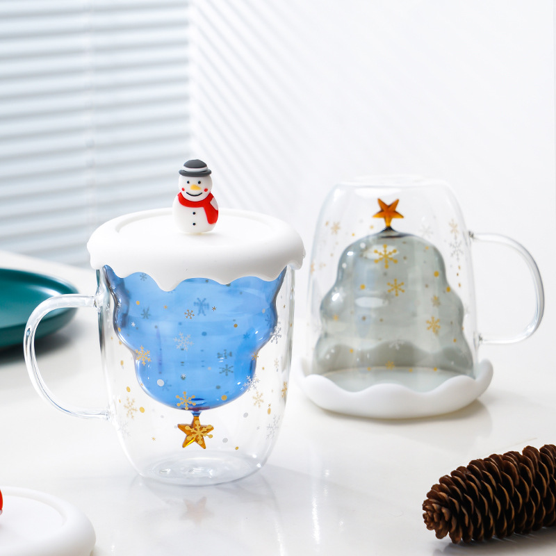 Taza de Navidad en línea en tazas de deseos de Navidad de dibujos animados tazas de regalo encantadoras tazas de agua caseras de doble vidrio