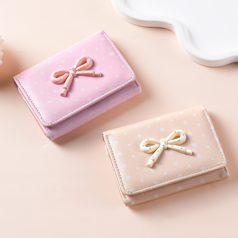 New Style Polka Dot Bow Short Wallet for Women, High-Looking, Korean-Style, Sweet, Student-Friendly, Multi-Card Slot Card Holder, Coin Purse