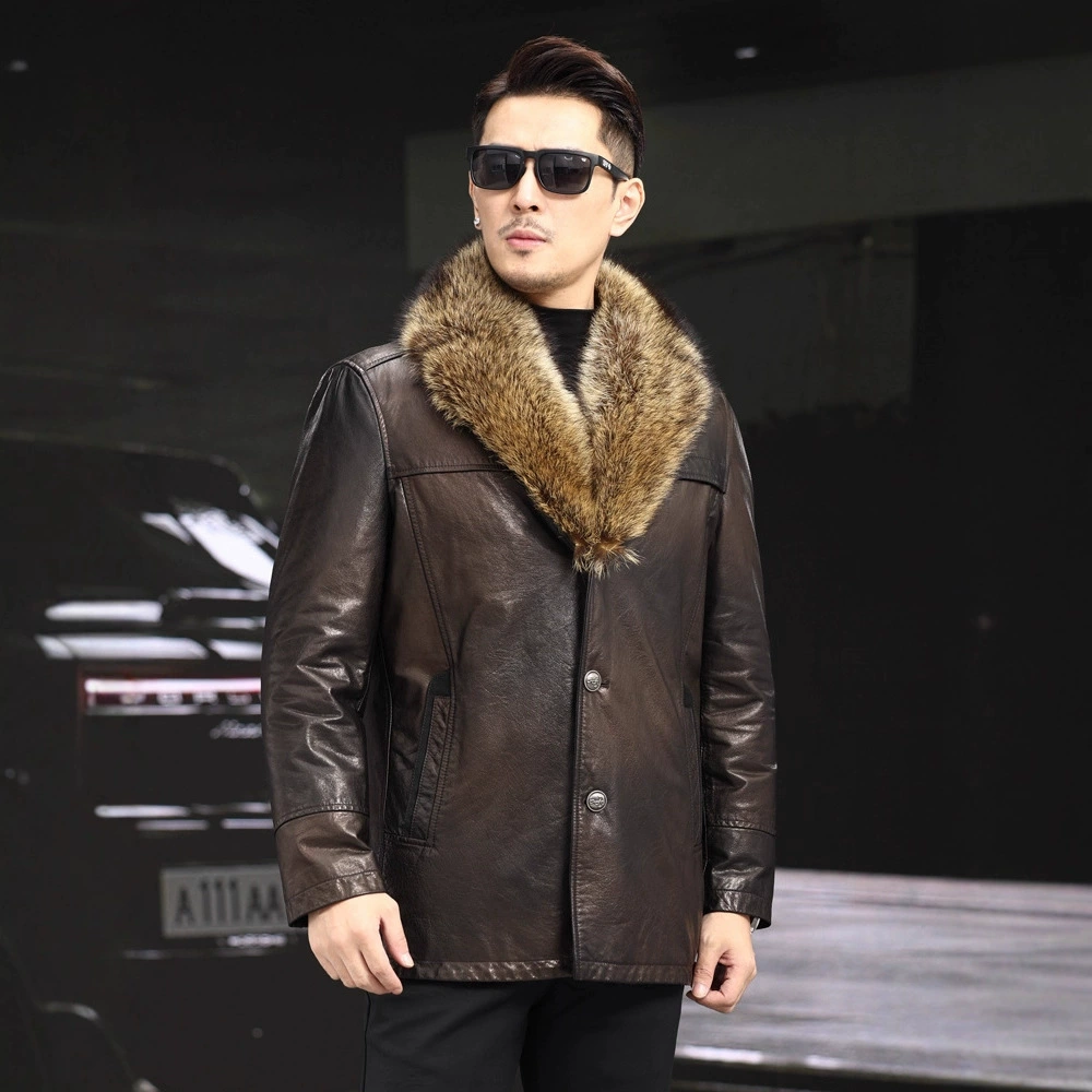 Leather long liner for boys with down, jacket, coat, mid-length