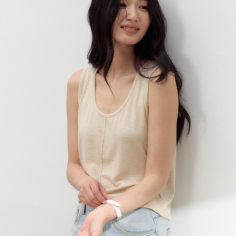 Acetate Linen Lyocell Vest for Women, New Spring/Summer Design, Loose-Fitting, Stylish Camisole, Striped Base Layer Top