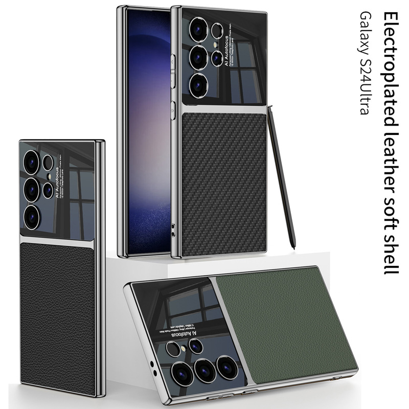 Suitable for Samsung S25Ultra Mobile Phone Case S23Ultra Creative Electroplated Plain Leather S4Ultra Anti-Fall Protective Cover