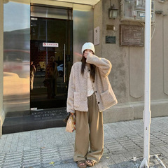【自家工厂现货】秋冬款复古羊羔外套慵懒风宽松垂感小众女上衣潮