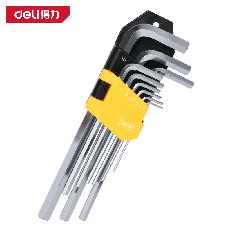 得力DL2173专业级镜面加长平头内六角组套9件套铬钒钢