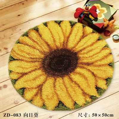Wool Embroidery Floor Mat Crochet Embroidery | Avtomobil döşəmə paspasları - zd083-sunflower-38cm-white-net-cross